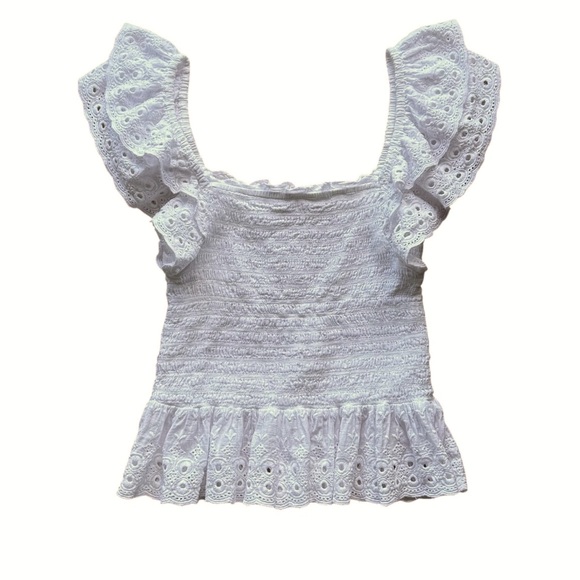 House of Harlow 1960 Tops - House of Harlow 1960 White Smocked Eyelet Peplum Top - Size Small - Revolve